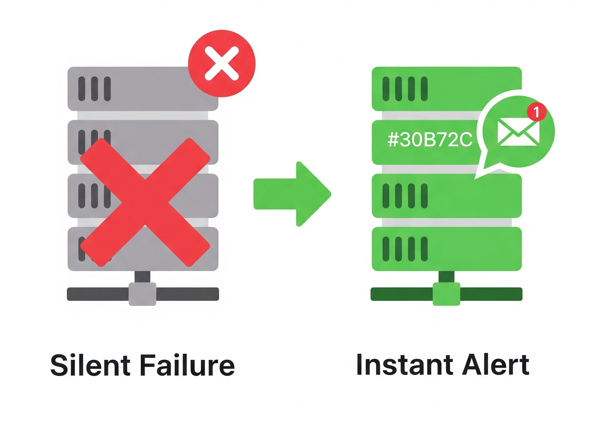Illustration of Cronivore catching a silent failure and sending an alert